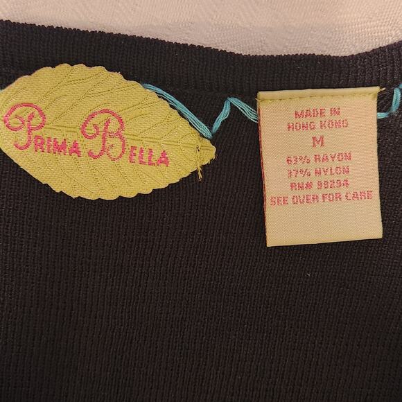 Prima Bella Embroidered Beaded V-neck Black Sweater, three-quarter sleeve sz M - Picture 5 of 13